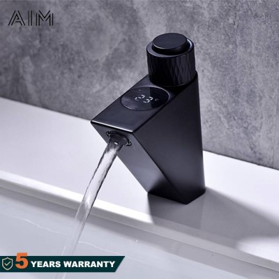 Smart Water Tap 5 Stars Hotel Standard Modern Deck Mount Bathroom Chrome Black Water Basin Smart Faucet With Digital Display